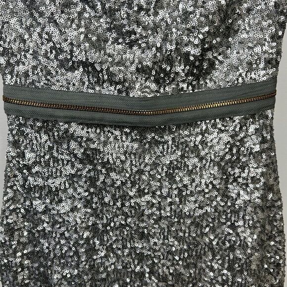 DRESS THE POPULATION Women’s Sequined Ava Strapless Mini Dress Silver Size XS - Picture 7 of 15